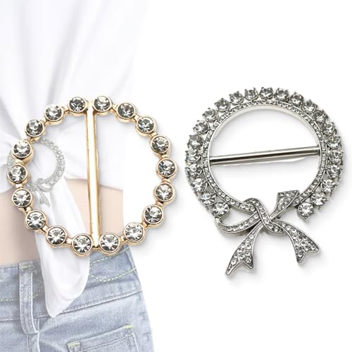 AFCJLTO Schalringe mit Cubic Zirkonia im eleganten 2er-Set für Damen - Als T-Shirt-Clip, Kleidungseckenknoten oder Knopf-Clip, Ein echtes Highlight für jedes Outfit! von AFCJLTO