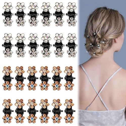 AFCJLTO Strass Haarklammern Blumen Spangen, Set mit 24 Mini Krallen Clips, für alltägliche & festliche Anlässe wie Hochzeit, Party & Strandurlaub - geeignet für dickes Haar von Mädchen von AFCJLTO