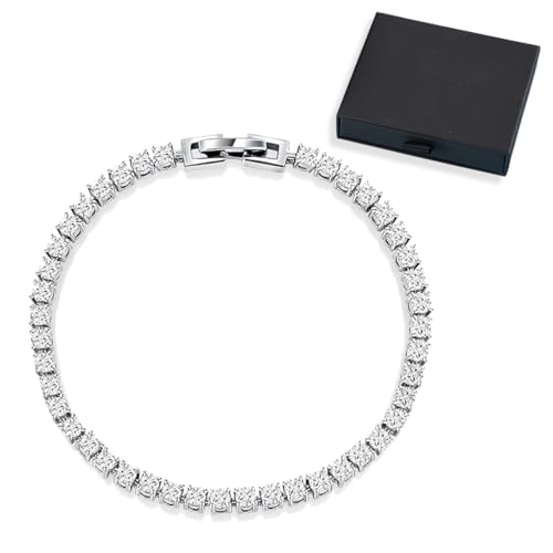 AFCJLTO Tennis Armband Damen Silber, Diamant Armband Damen, Armband Zirkonia, Glitzer Armband Damen, Armband Damen Strass für Frauen Mädchen Ehefrau Mutter Schmuck Geschenk von AFCJLTO