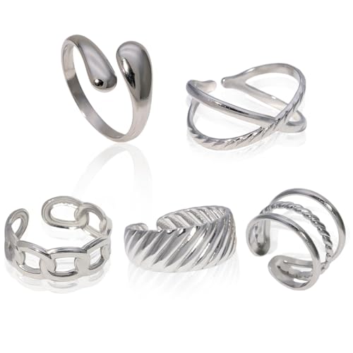 AFCJLTO5 Stück Ringe Silber für Damen Edelstahl Knöchel Ringe Stapelbare Offene Daumen Ringe Set für Frauen Trendy Stapel Ringe Set Minimalistischer Fingerringe Set AFCJLTO5 Stück Ringe Silber für Damen Edelstahl Knöchel Ringe Stapelbare Offene Daumen Ringe Set für Frauen Trendy Stapel Ringe Set Minimalistischer Fingerringe Set von AFCJLTO