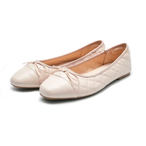 AFEETSING Damen-Ballettschuhe, runde Zehenpartie, bequeme Schleife, elegante flache Schuhe für Frauen, B-beige, 38 EU von AFEETSING