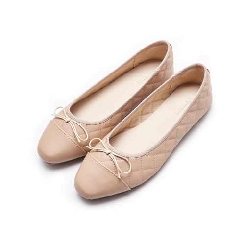 AFEETSING Damen-Ballettschuhe, runde Zehenpartie, bequeme Schleife, elegante flache Schuhe für Frauen, B-nackt, 38 EU von AFEETSING