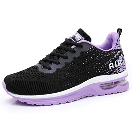 AFFINEST Damen Laufschuhe Sportschuhe Air Atmungsaktiv Turnschuhe rutschfest Leichte Schuhe Stoßfest Outdoor Mesh Sneaker Schwarz lila 37 von AFFINEST