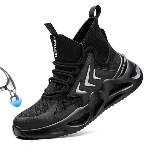 AFFINEST Sicherheitsschuhe Herren Arbeitsschuhe Anti Smashing Anti Durchstoßfest Stahlkappenschuhe Leichte Atmungsaktive Schutzschuhe(Schwarz,46) von AFFINEST