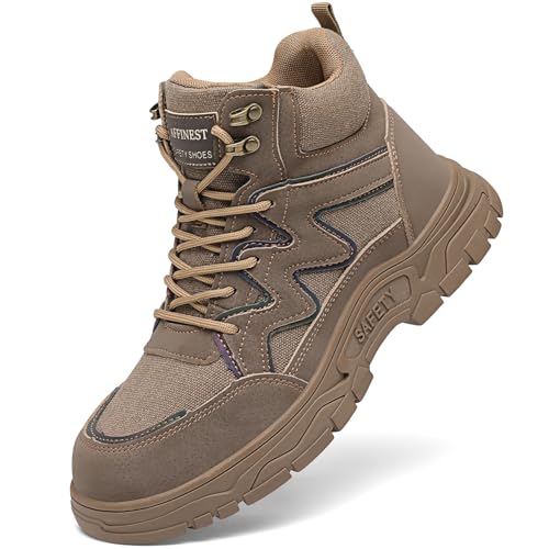 AFFINEST Sicherheitsschuhe Herren Arbeitsschuhe Anti Smashing Anti Durchstoßfest Stahlkappenschuhe Verschleißfeste rutschfeste Leichte Atmungsaktive Sicherheitsstiefel(Braun,40) von AFFINEST