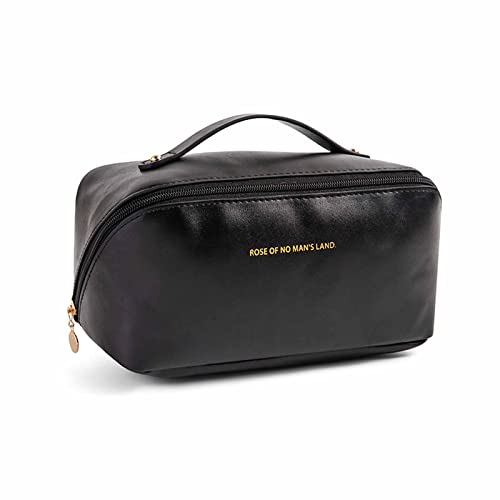 Reise Kosmetiktasche Damen mit Großem Fassungsvermögen, Make Up Bag Schminktasche, Wasserdichter Kulturbeutel-Organizer, Leder Reisekosmetiktasche für Geschäftsreisen, Urlaub (Schwarz) von AFFO