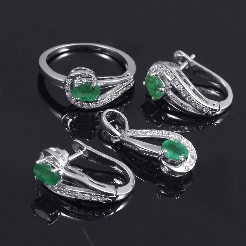 100% Natürliches Smaragd Edelstein-Schmuckset/Anhänger, Ohrring - Und Ringset 925Er Silberschmuck-Grüner Smaragd-Schmuckset Für Brautgeschenk von AFGEMSNJEWELLERY