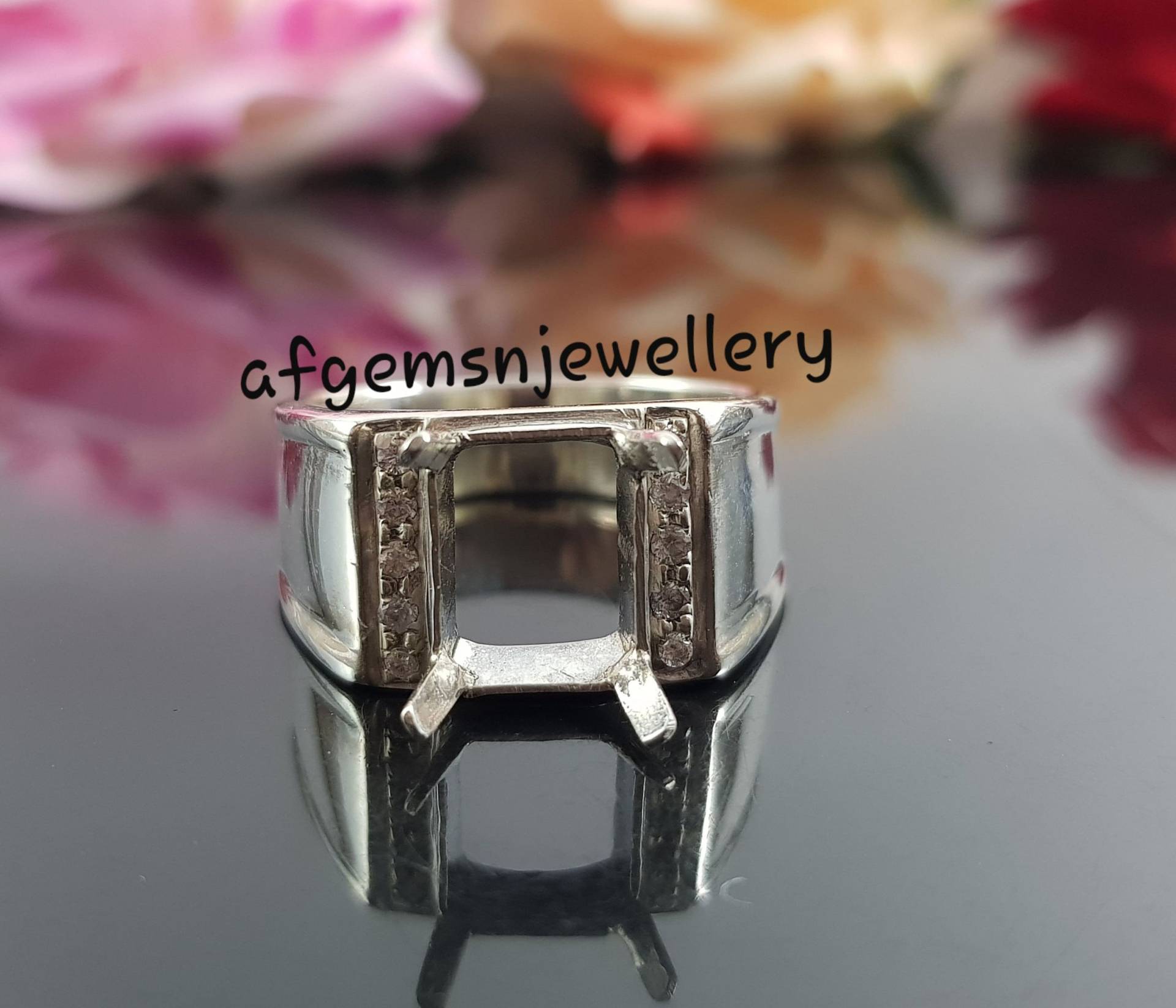 10x12 Mm Oktagon Halbring-Herrenring-Ohne Stein Ring-Trauring-Trauring-925 Sterling Silber Ring-10x12 Zinken Fassungsring von AFGEMSNJEWELLERY