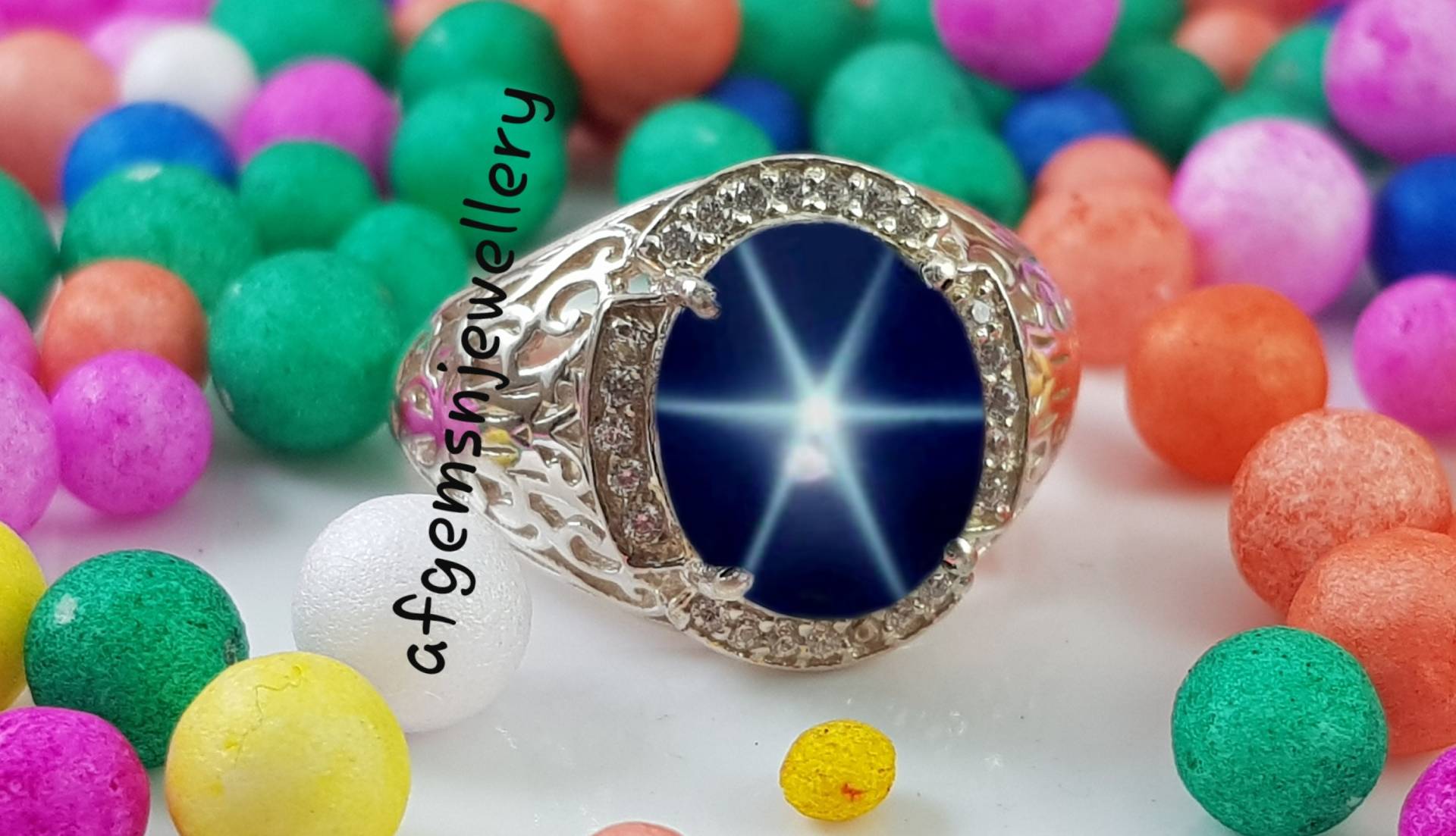 10x12mm Ovaler Stern Saphir Ring in Sterling Silber Herren Blauer Schmuck 10x12mm Ovaler Stern Saphir Ring in Sterling Silber Herren Blauer Schmuck von AFGEMSNJEWELLERY