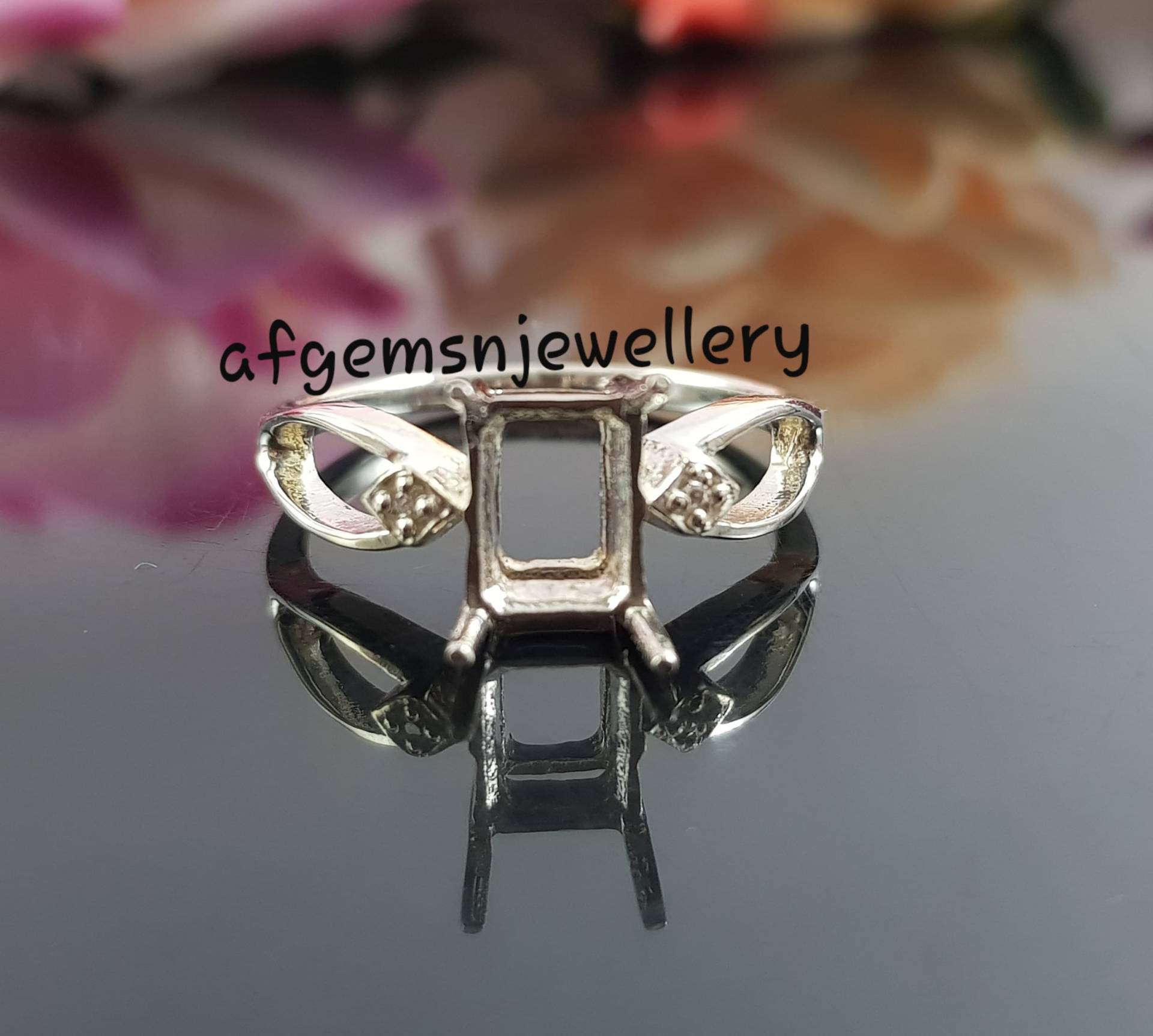 6x8 Mm Rechteck Ring-Ohne Stein Ring-Ehering-Frauen Ring-925 Sterling Silber Ring-6x8 Achteck Zacken Fassungsring von AFGEMSNJEWELLERY