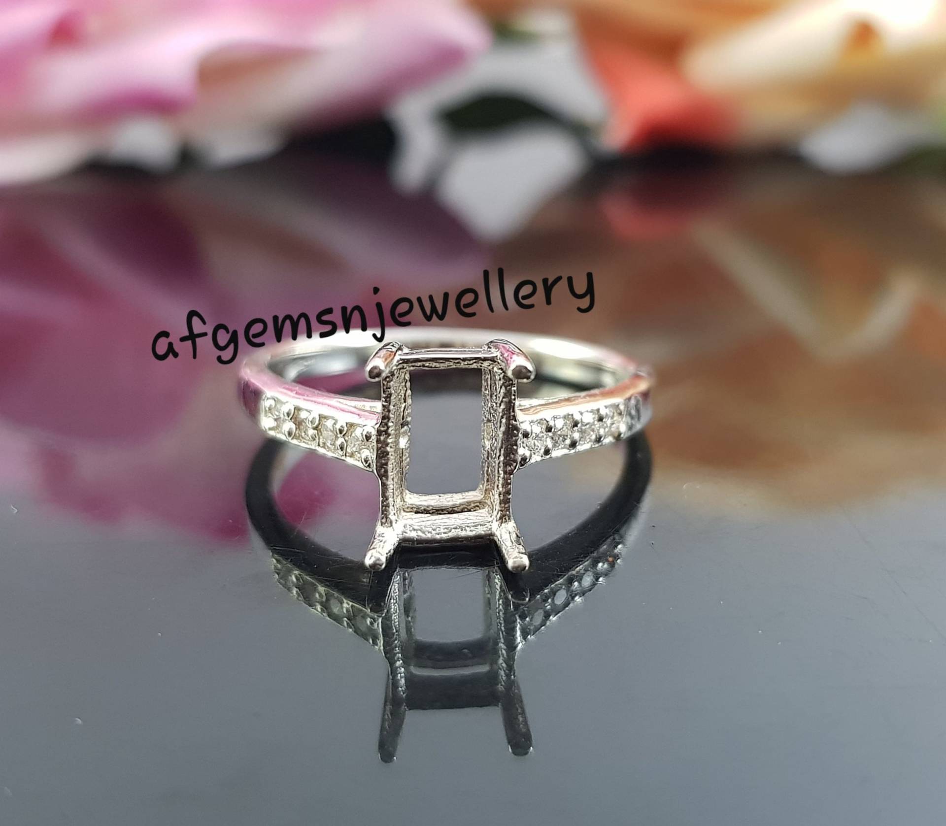 6x8 Mm Smaragd Schliff Ring-Ohne Hauptstein Ring-925 Sterling Silber Ring-6x8Mm Oktagon Zacken Fassungsring von AFGEMSNJEWELLERY