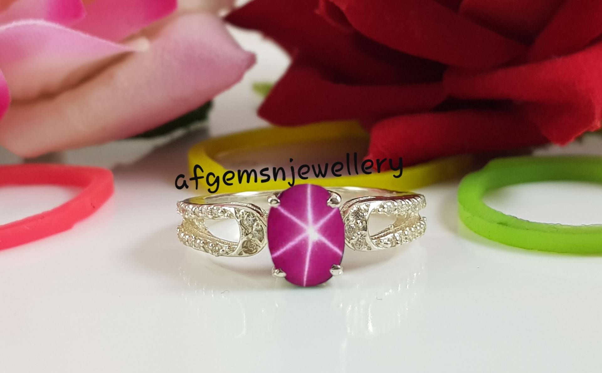 6x8mm Braut Rubin Stern Ring in 925 Sterling Silber Echte Lindy Pink von AFGEMSNJEWELLERY