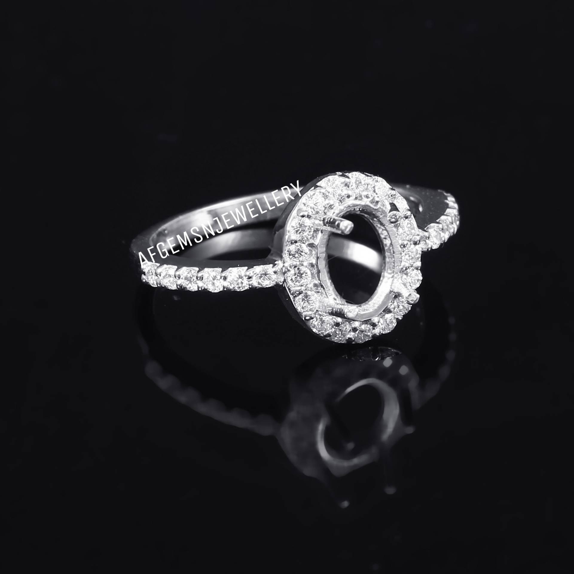 6x8mm Oval Halo Semi Mount Ring Massiv 925 Sterling Silber Zackenring Rohling Für Edelsteinfassung von AFGEMSNJEWELLERY