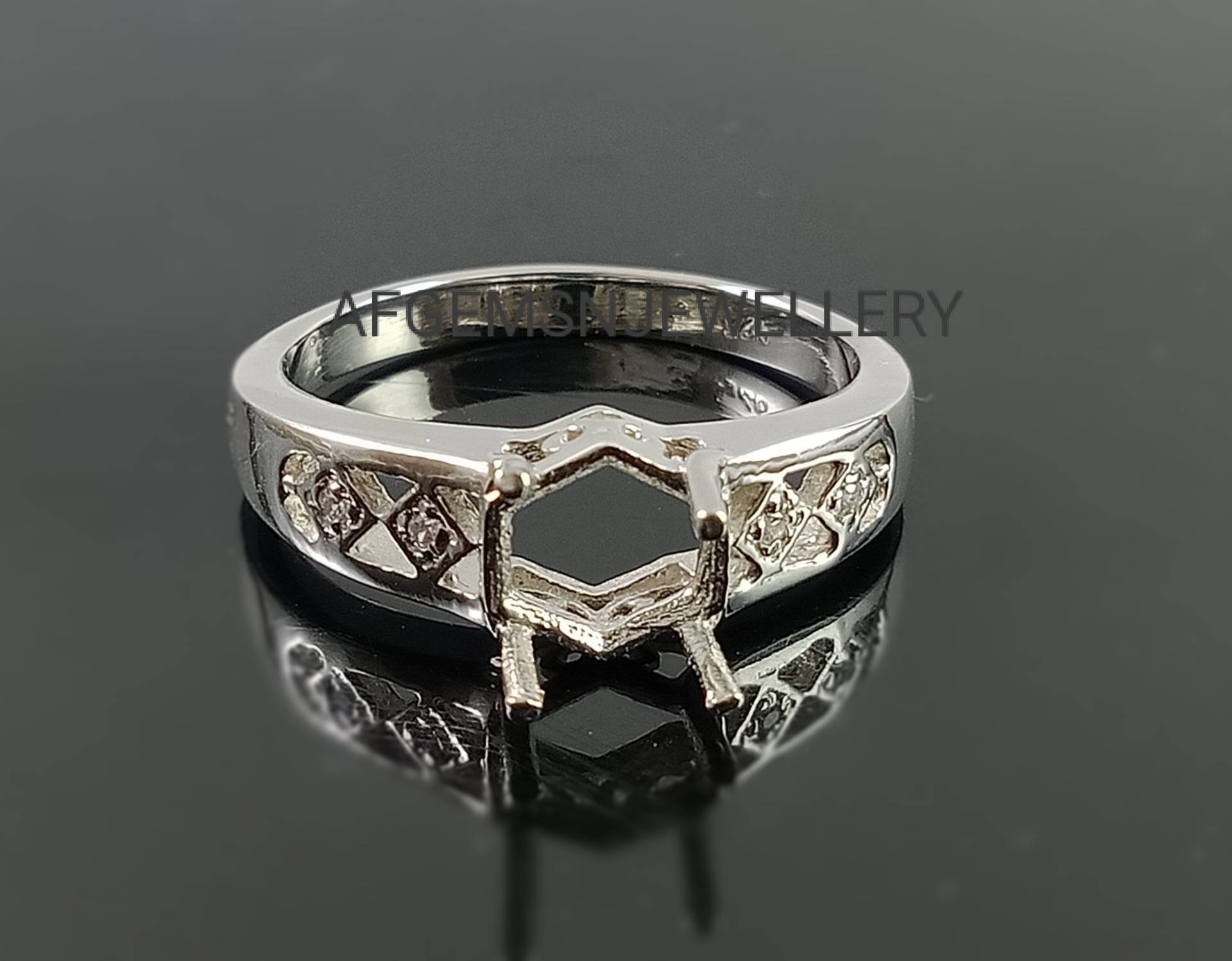 7mm Sechseck Ring-Ohne Stein Ring-Bereit Zum Setzen Mit Eigener Stein-Zackenfassung Ring-925 Sterling Silber Ring-Trauring von AFGEMSNJEWELLERY
