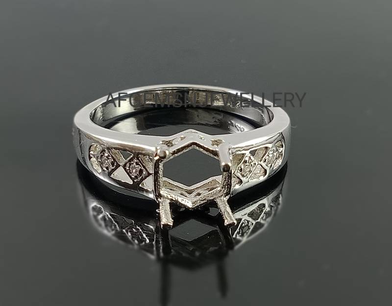 7mm Sechseck Ring-Ohne Stein Ring-Bereit Zum Setzen Mit Eigener Stein-Zackenfassung Ring-925 Sterling Silber Ring-Trauring von AFGEMSNJEWELLERY