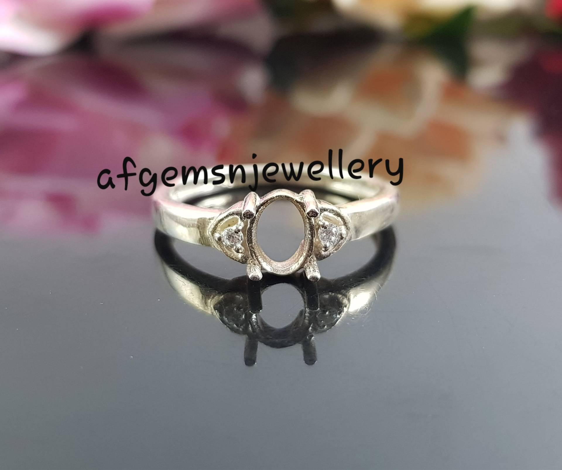 7x5mm Ovaler Halbring, Personalisierter Halo Ehering, 925 Sterling Silber Ring, Verlobungsring, Vorsteckring von AFGEMSNJEWELLERY