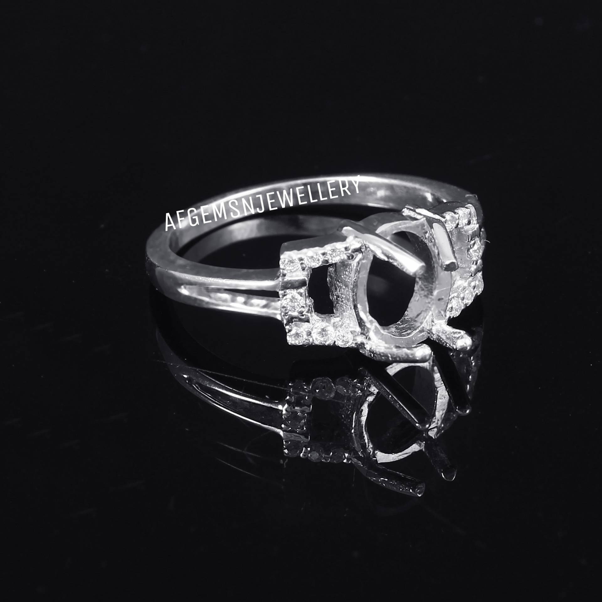 7x9 Mm Oval Geschliffener Halbring-Ohne Stein Ring-Bereit Zum Setzen Mit Deinem Eigenen Stein-925 Rein Silber Ring-7x9Mm Zacken Fassungsring von AFGEMSNJEWELLERY