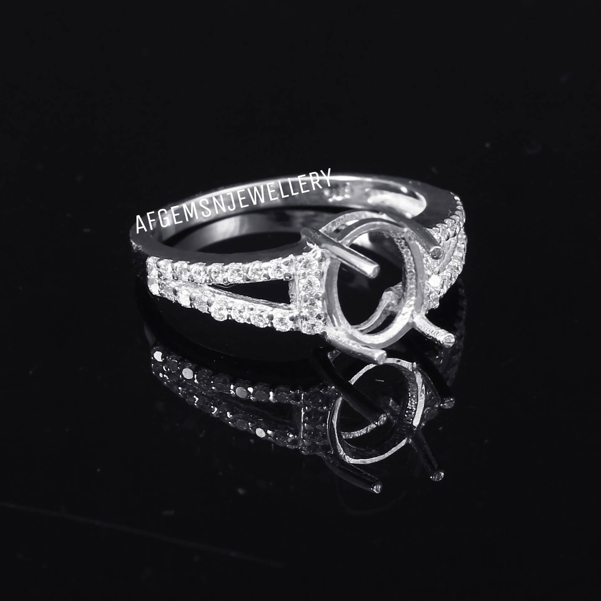 7x9mm Oval Geschliffene Steinfassung V Ösen Vorkerbt Sterling Silber Ring Fassung Semi Mount von AFGEMSNJEWELLERY