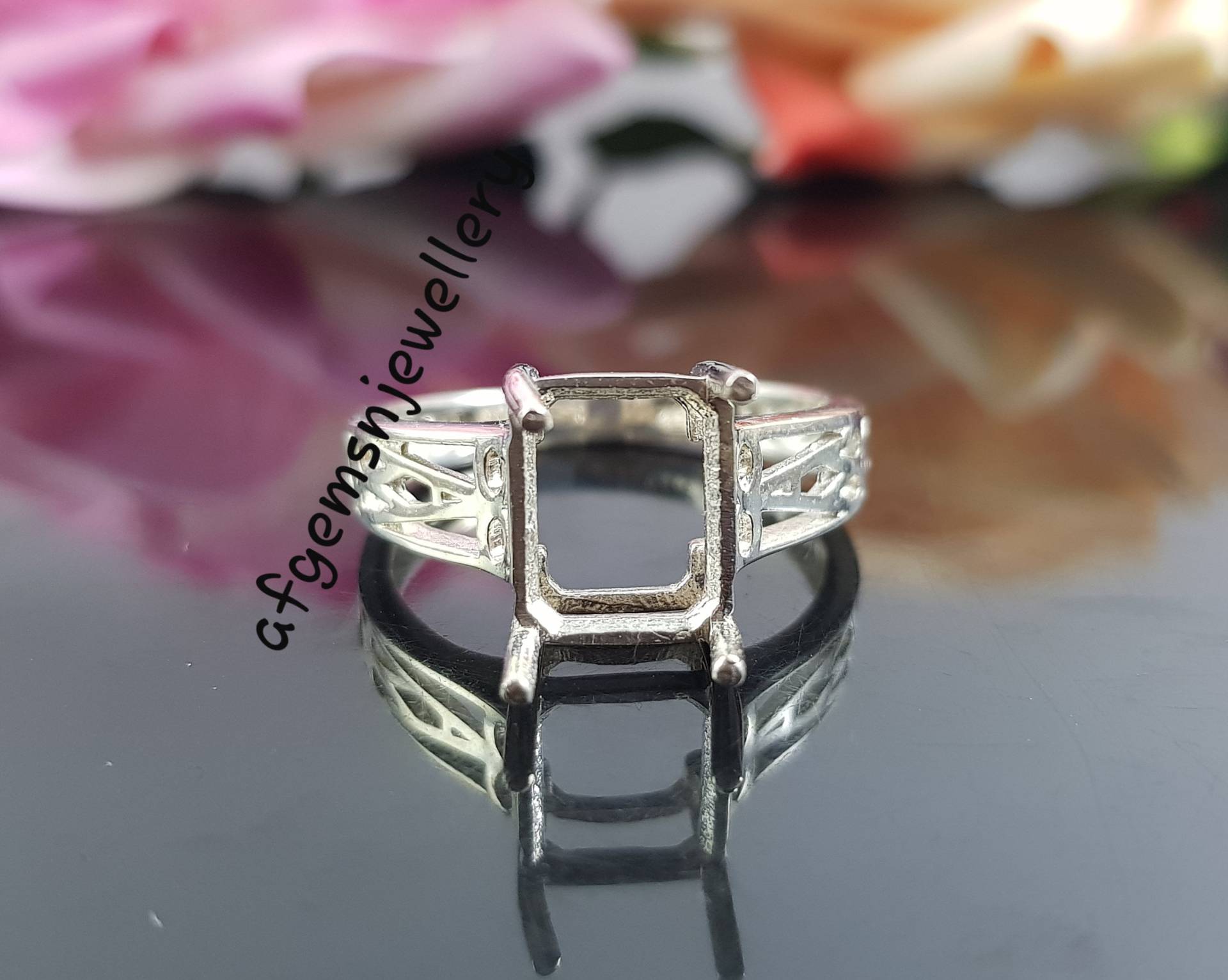 8x10 Mm Rechteck Ring-Brautring-Ohne Stein Ring-Ehering-Frauen Ring-925 Sterling Silber Ring - Zierniete Ring von AFGEMSNJEWELLERY