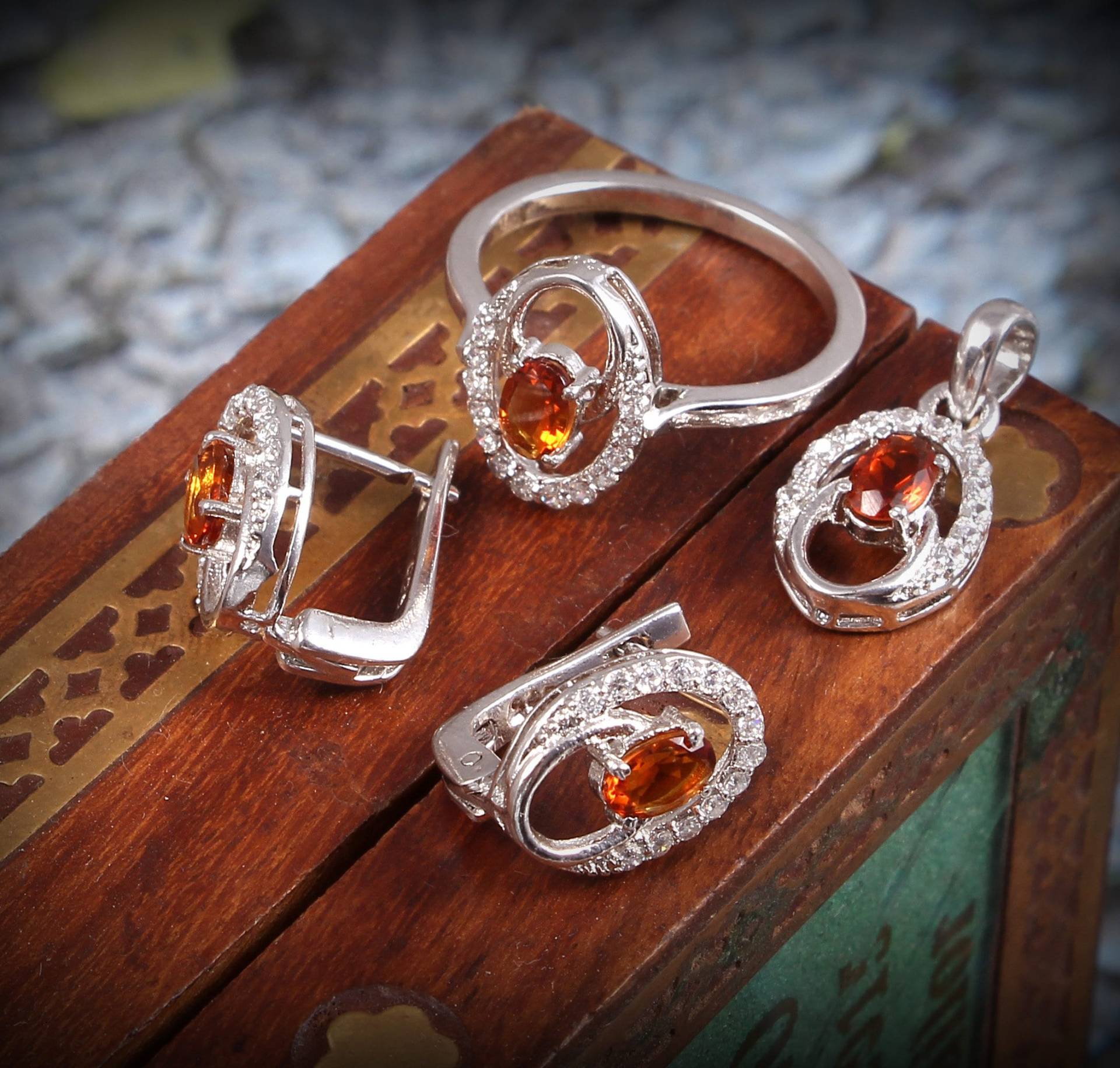 925 Sterling Silber Set -Natural Golden Topas Edelstein Schmuck Set/Anhänger, Ohrring Und Ring Set/925 Schmuck-Natürlicher von AFGEMSNJEWELLERY