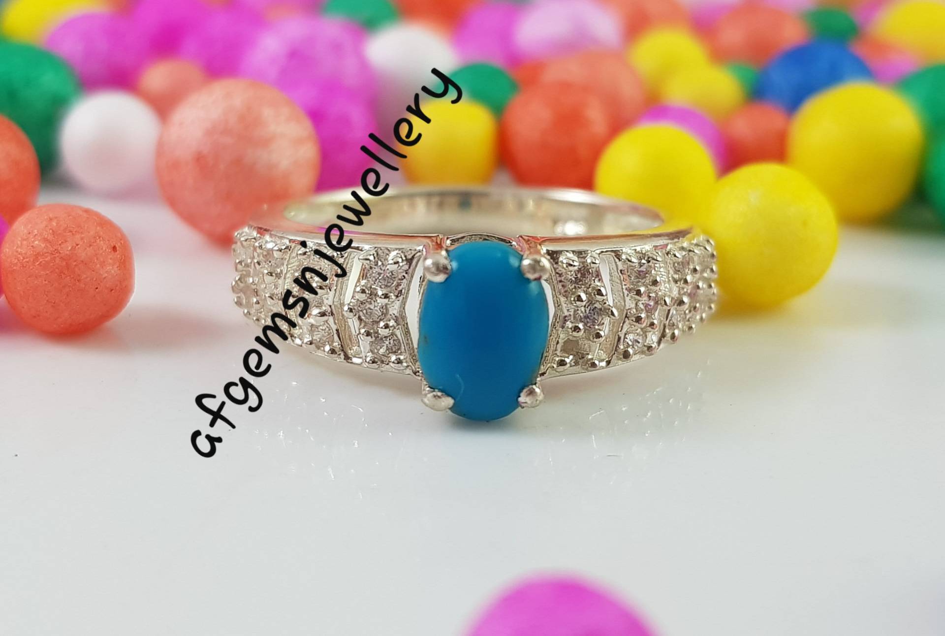 Blau Türkis Ring Oval Edelstein Geschenk Für Mama Geburtstagsgeschenk Ihre Zierliche Elegante Freundin von AFGEMSNJEWELLERY