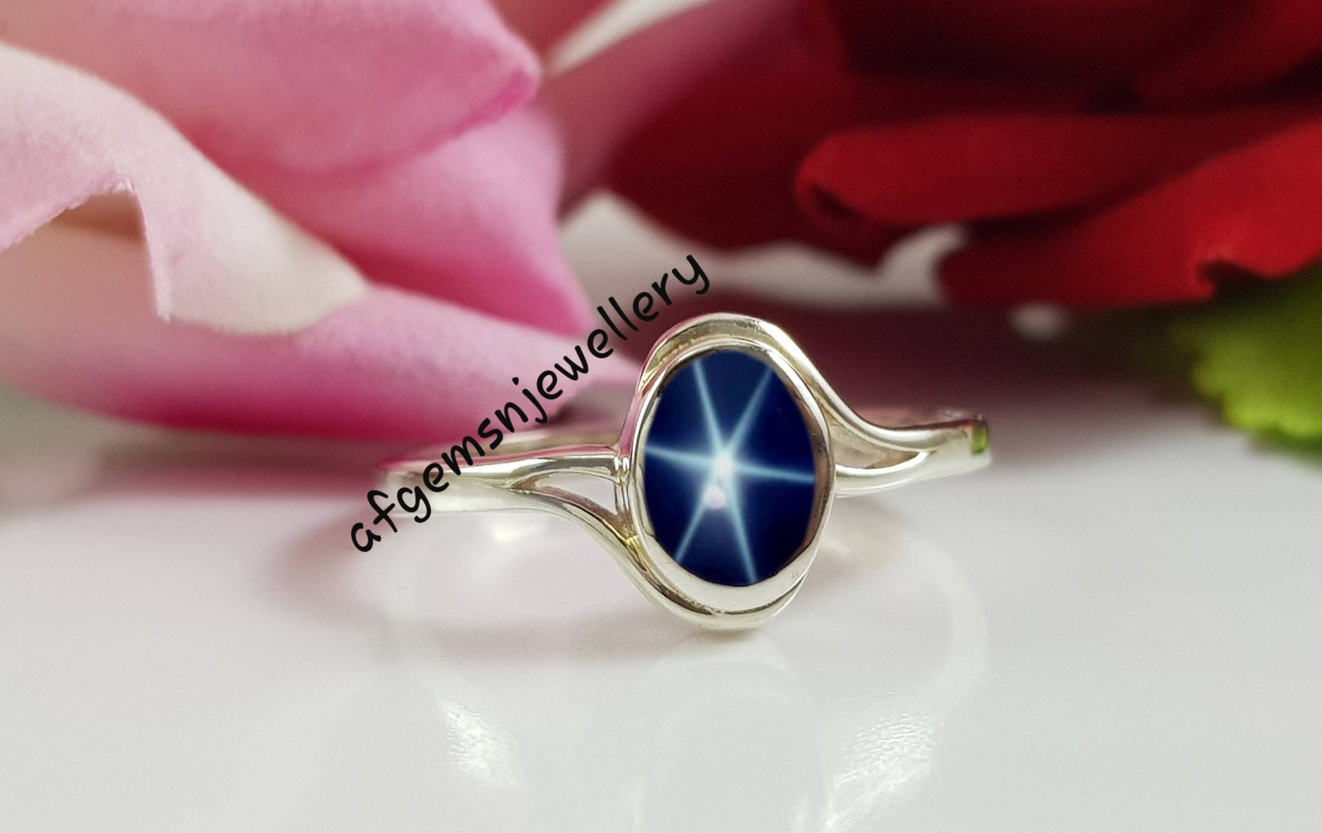 Damen Blauer Stern Ring Unikat in 925 Sterling Silber 6 Saphir Schmuck von AFGEMSNJEWELLERY