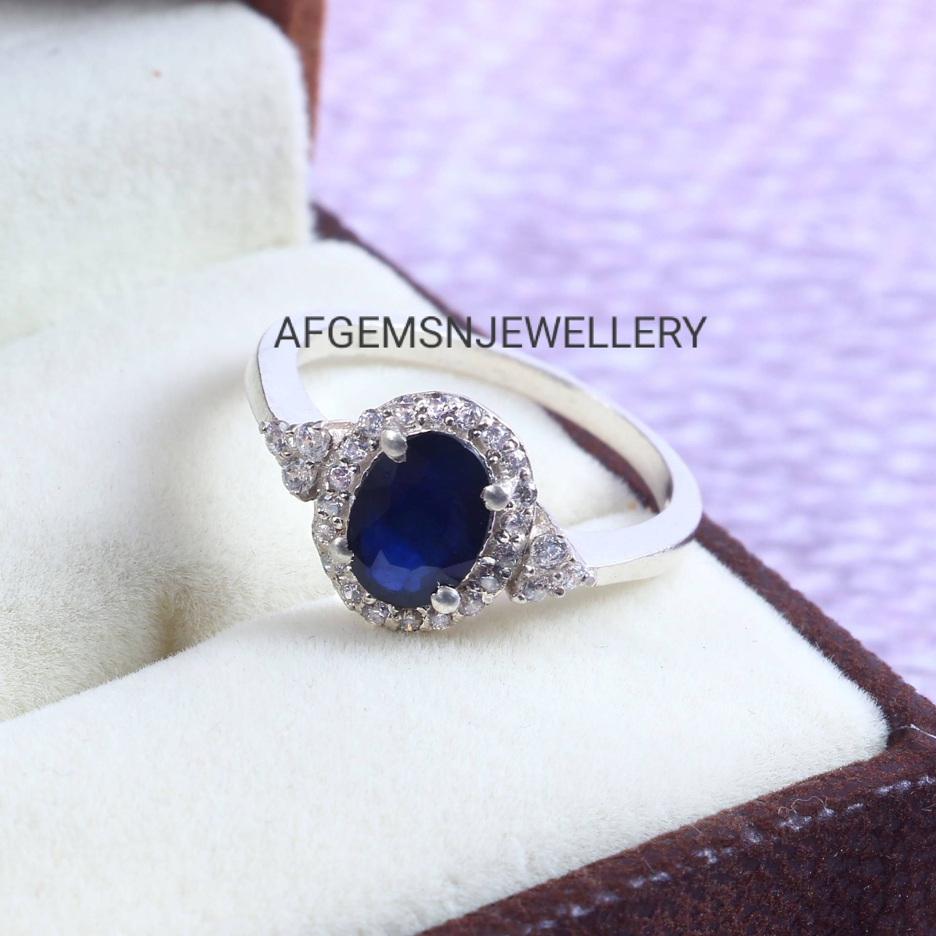 Echter Saphir Ring - 925 Sterling Silber Ring-September Geburtsstein Ring-Blauer Edelstein Ring-Saphir Schmuck Ring von AFGEMSNJEWELLERY