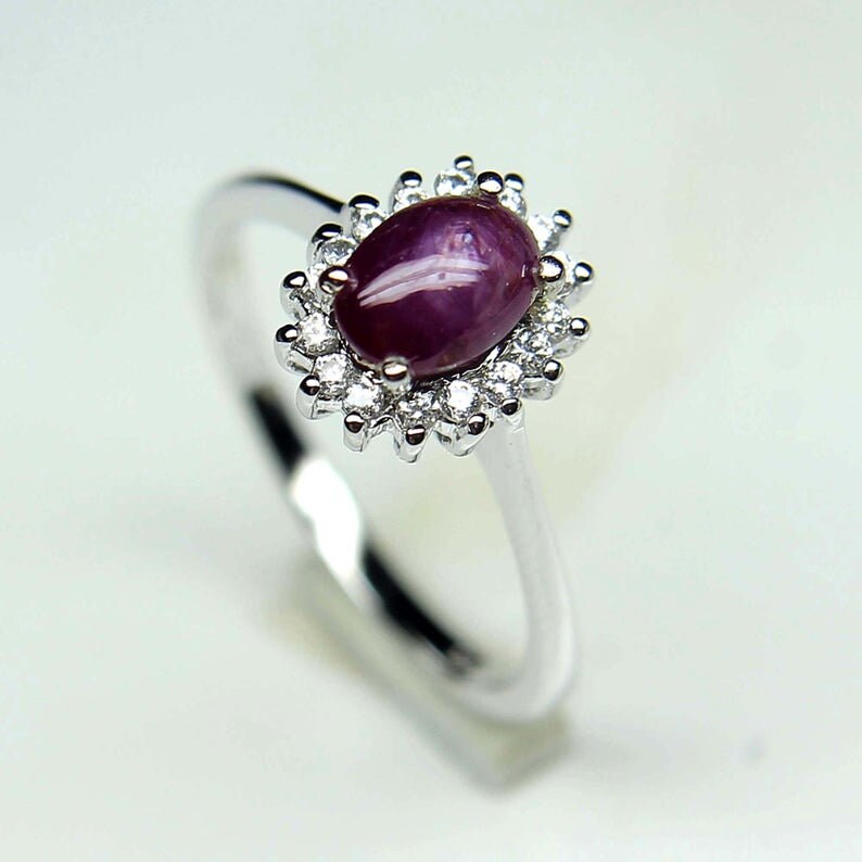 Echter Stern Rubin Ring, Solitär Zierlicher 925 Sterling Silber, Versprechen Oval Frauen Ring Geschenk von AFGEMSNJEWELLERY