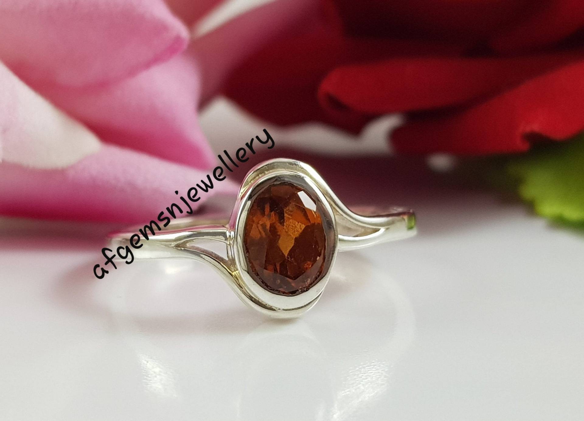 Echter Zierliche Hessonit Granat/Gomedh Edelstein Ring Gelb Granat in 92, 5 Sterling Silber, Geburtsstein Schmuck von AFGEMSNJEWELLERY