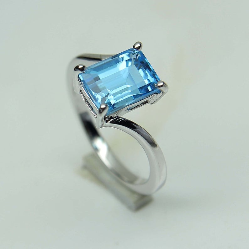Einzigartige Blaue Topas Ring-Handmade Silber Ring-Rechteck Geschnitten Stein-Natürliche Edelstein Ring-Statement Ring-925 Sterling von AFGEMSNJEWELLERY