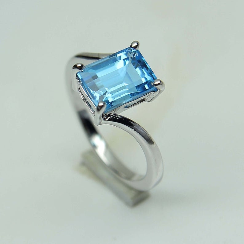 Einzigartige Blaue Topas Ring-Handmade Silber Ring-Rechteck Geschnitten Stein-Natürliche Edelstein Ring-Statement Ring-925 Sterling von AFGEMSNJEWELLERY