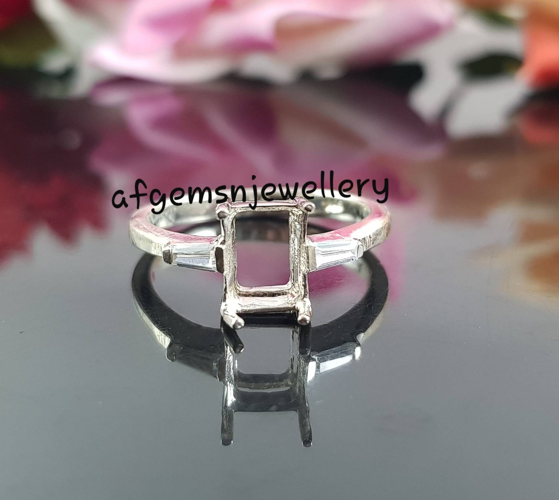 Fassung 6x8 Mm Oktagon Halbring-Ohne Stein Ring-Bereit Zum Setzen Mit Ihrem Eigenen Stein-Frauen Ring-925 Sterling Silber Ring von AFGEMSNJEWELLERY