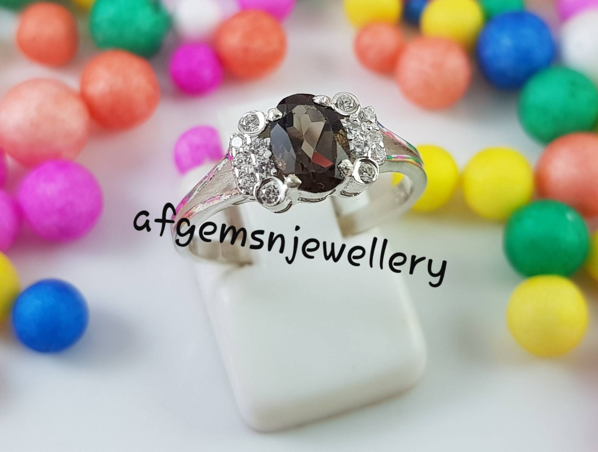 Jahrestag Ring Natürliche Rauchquarz Oval Geschnitten Braun Edelstein Sterling Silber von AFGEMSNJEWELLERY