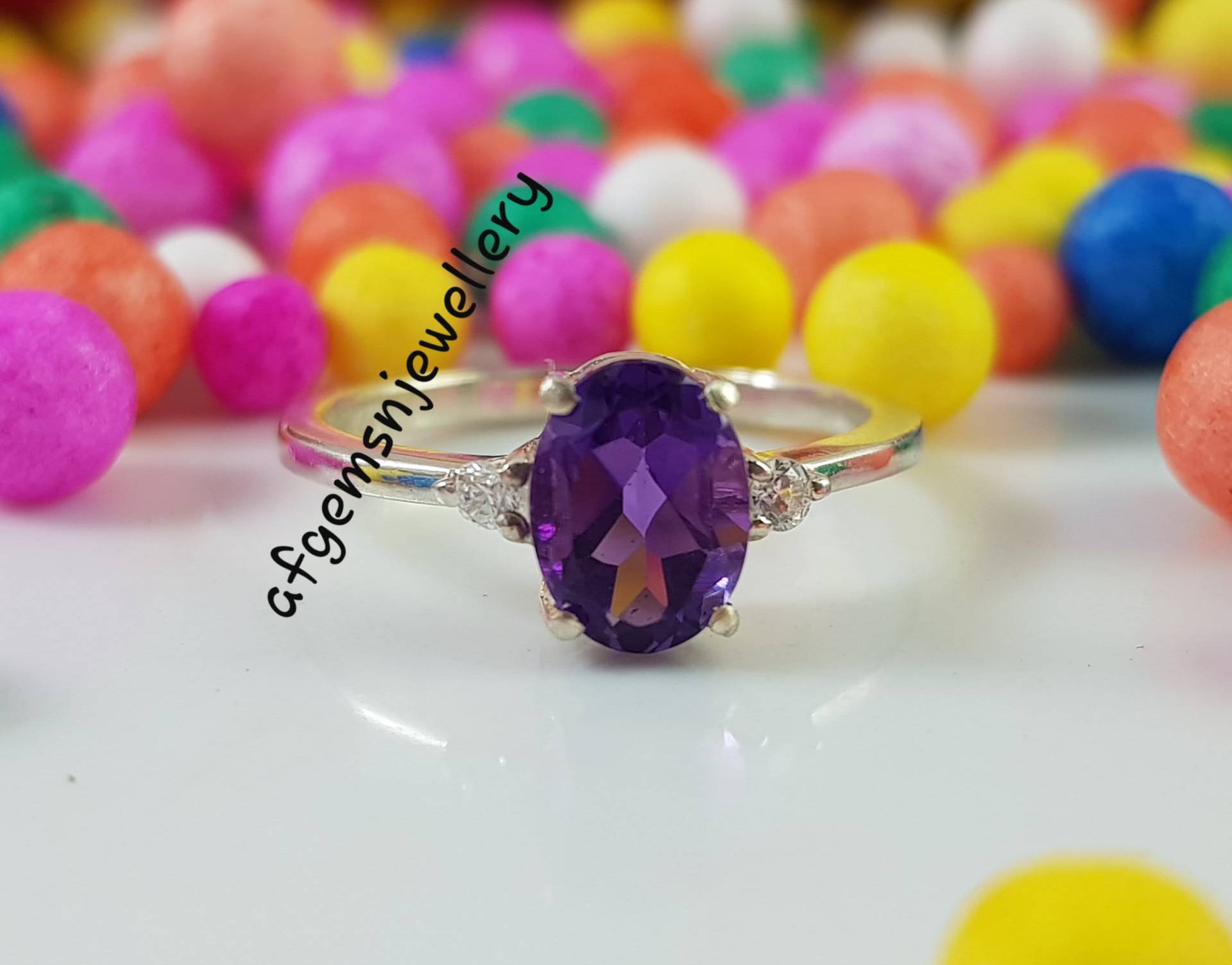 Lila Amethyst Ring, Seltene 925 Sterling Silber, Februar Birthstone, Oval Schnitt, Verlobungsring, Zierliche Versprechen Ring von AFGEMSNJEWELLERY