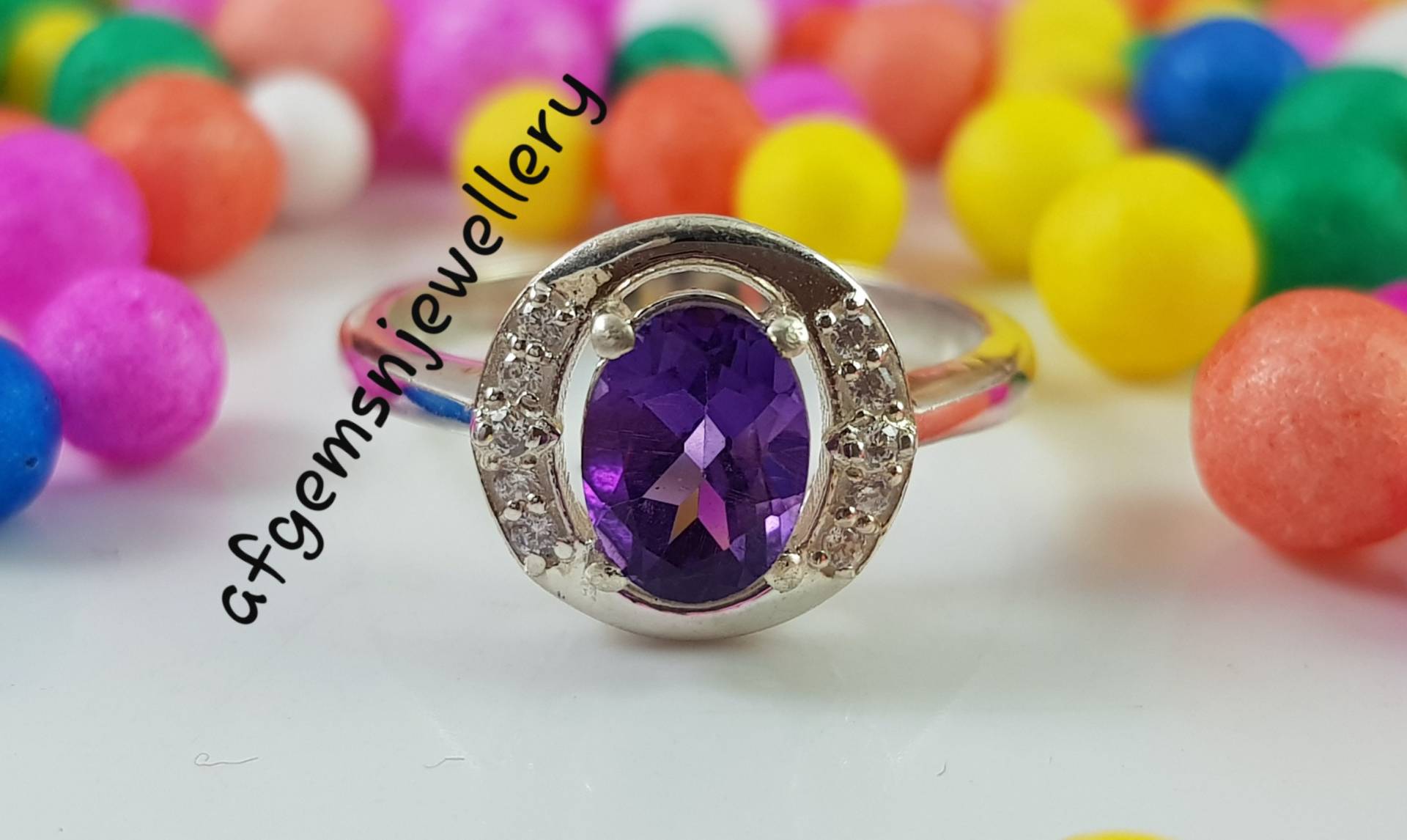 Lila Amethyst Ring Oval Statement Edelstein Sterling Silber Februar Geburtsstein von AFGEMSNJEWELLERY