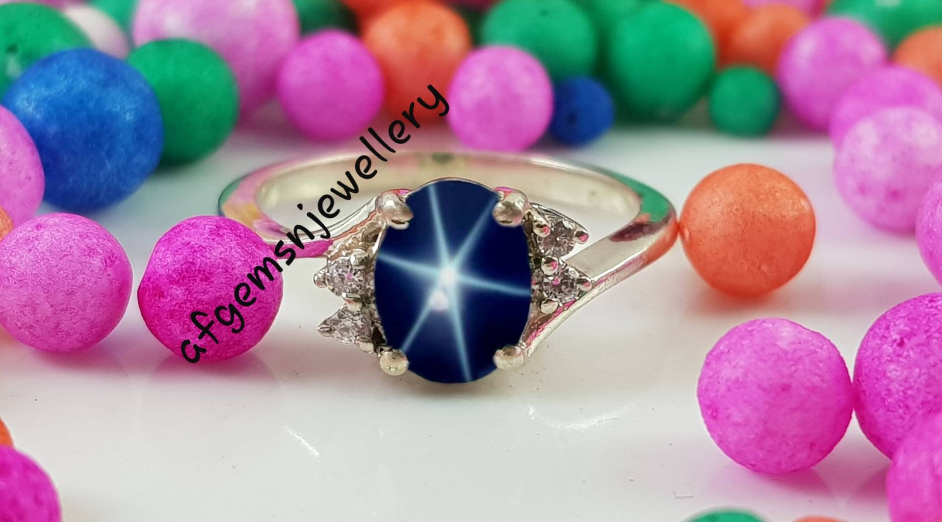 Lindy Star Saphir Ring, Blauer Stern 925 Sterling Silber, Oval 6 Hochzeit, Verlobungsring von AFGEMSNJEWELLERY