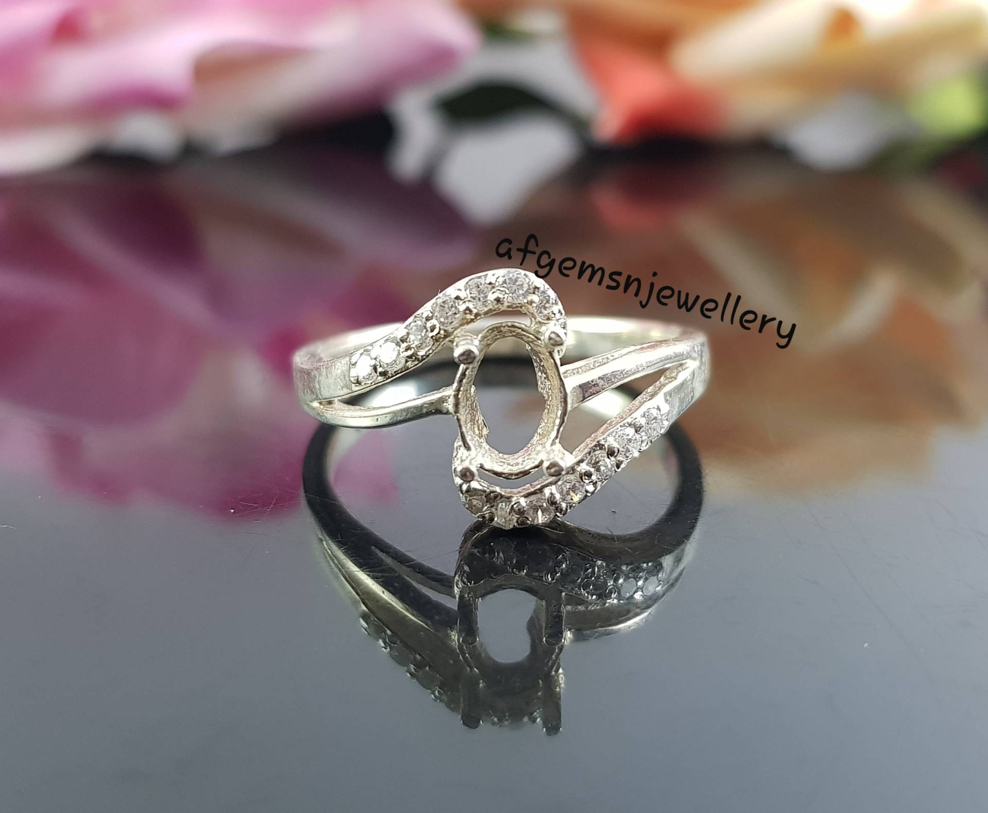 Massive Semi Mount Silber Ring-Frauen Ring-7x5 Mm Oval Ring-Ohne Stein Ring-Vorsteckring von AFGEMSNJEWELLERY