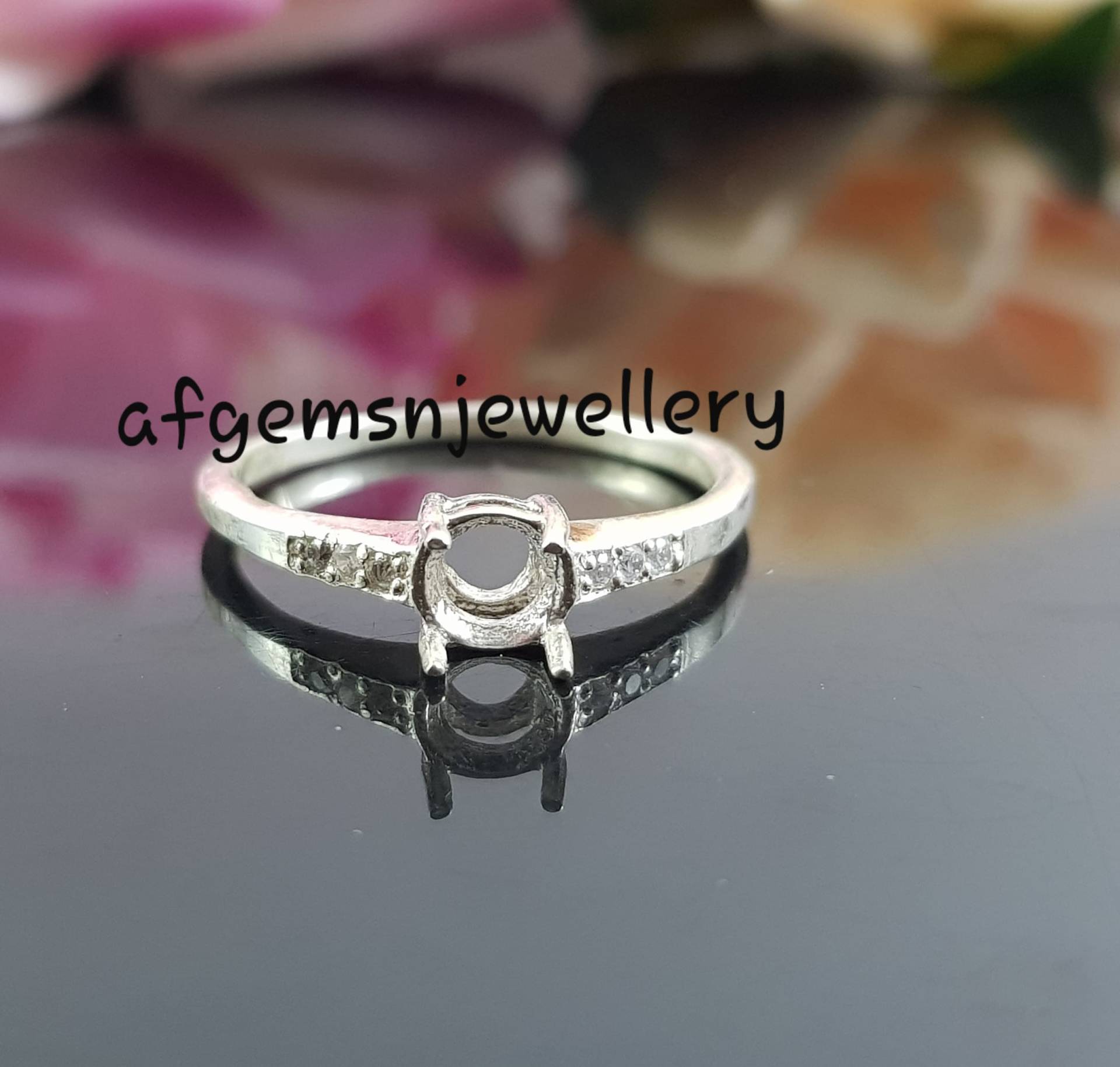 Massive Silberfassung Ring-4x4mm Runder Halbmontierungsring-Ohne Stein Ring-Bereit Zum Setzen Mit Ihrem Eigenen Stein-Runden Ring-Vorsteckring von AFGEMSNJEWELLERY