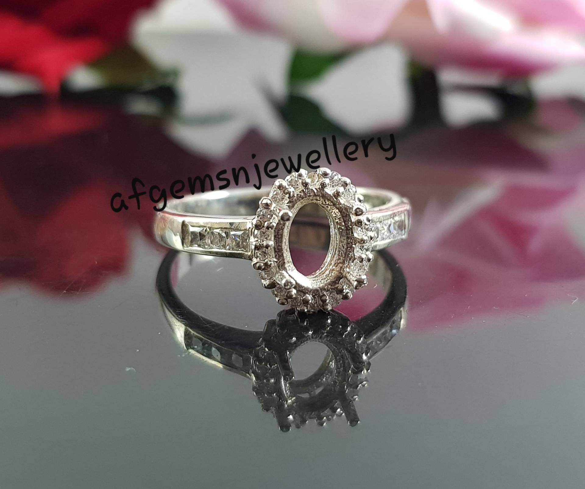 Massiver Silber Ring Für Stein Größe 6x8mm Ovale Zacken Fassungsring Semi Mount Oval von AFGEMSNJEWELLERY