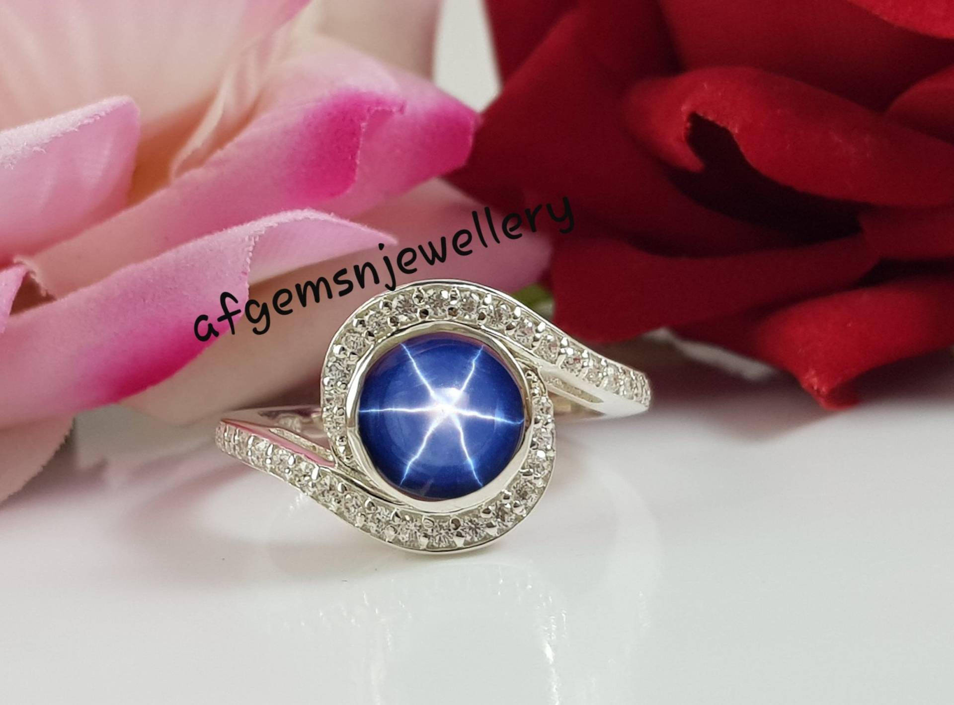 Massiver Silber Stern Saphir Ring Für Frauen Lindy Schmuck Verlobungsring Blauer Ring von AFGEMSNJEWELLERY