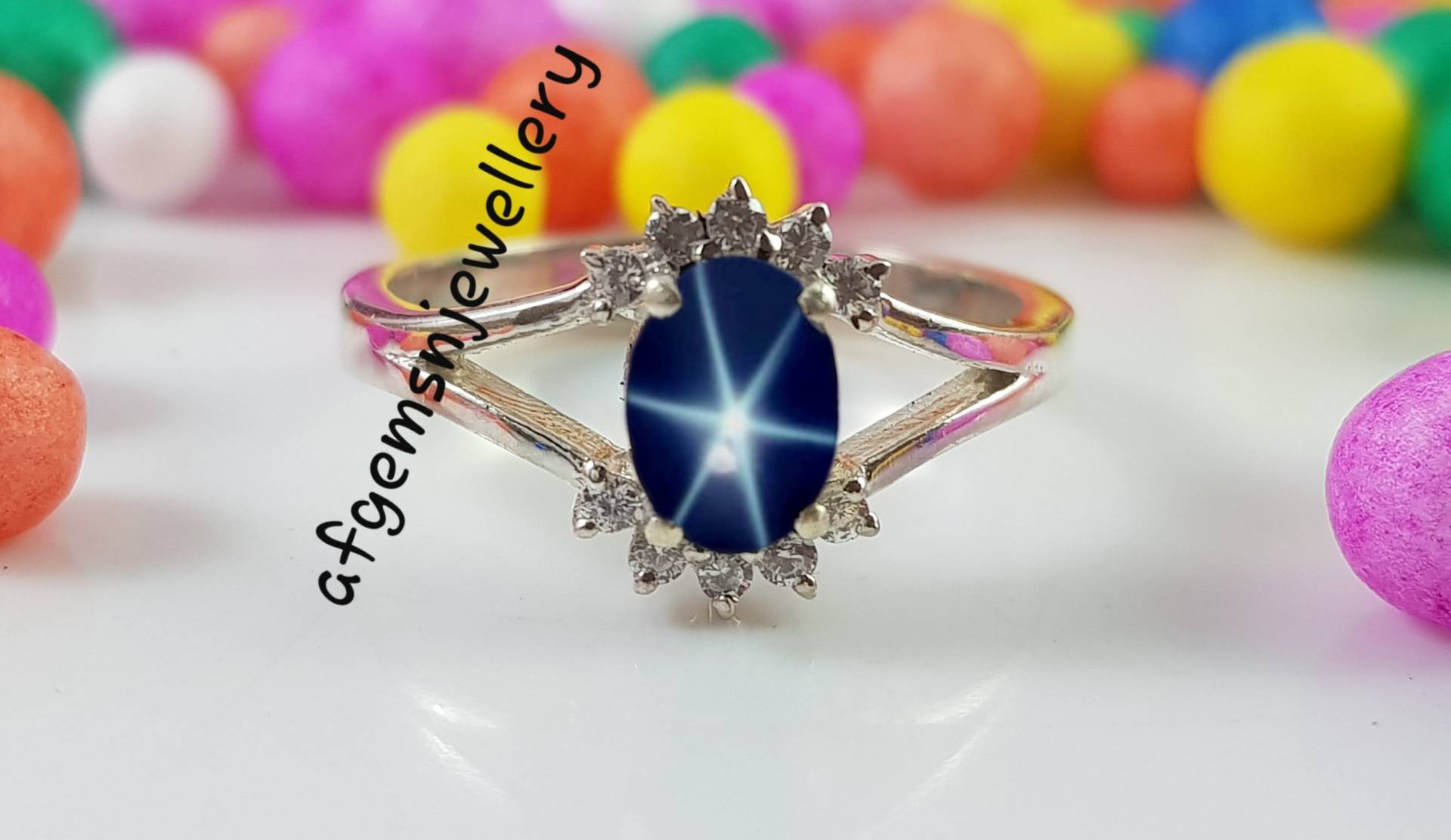 Natürlicher 6 Ray Saphir Stern Ring 925 Sterling Silber Blau Lindy von AFGEMSNJEWELLERY