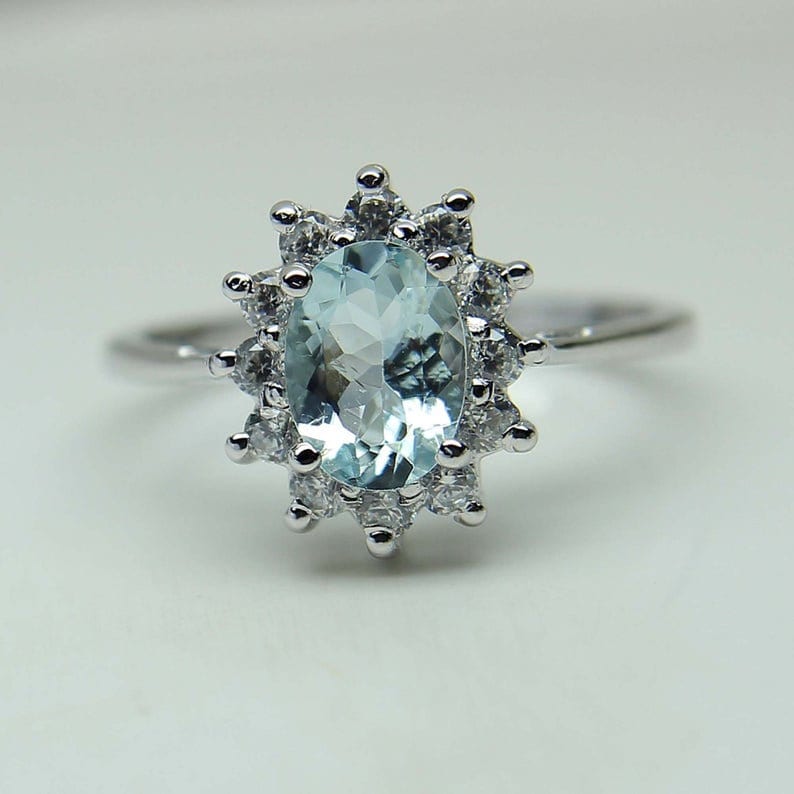 Natürlicher Aquamarin Ring - Sterling Silber März Geburtsstein Verlobungsring Versprechen Jubiläumsgeschenk Für Sie von AFGEMSNJEWELLERY