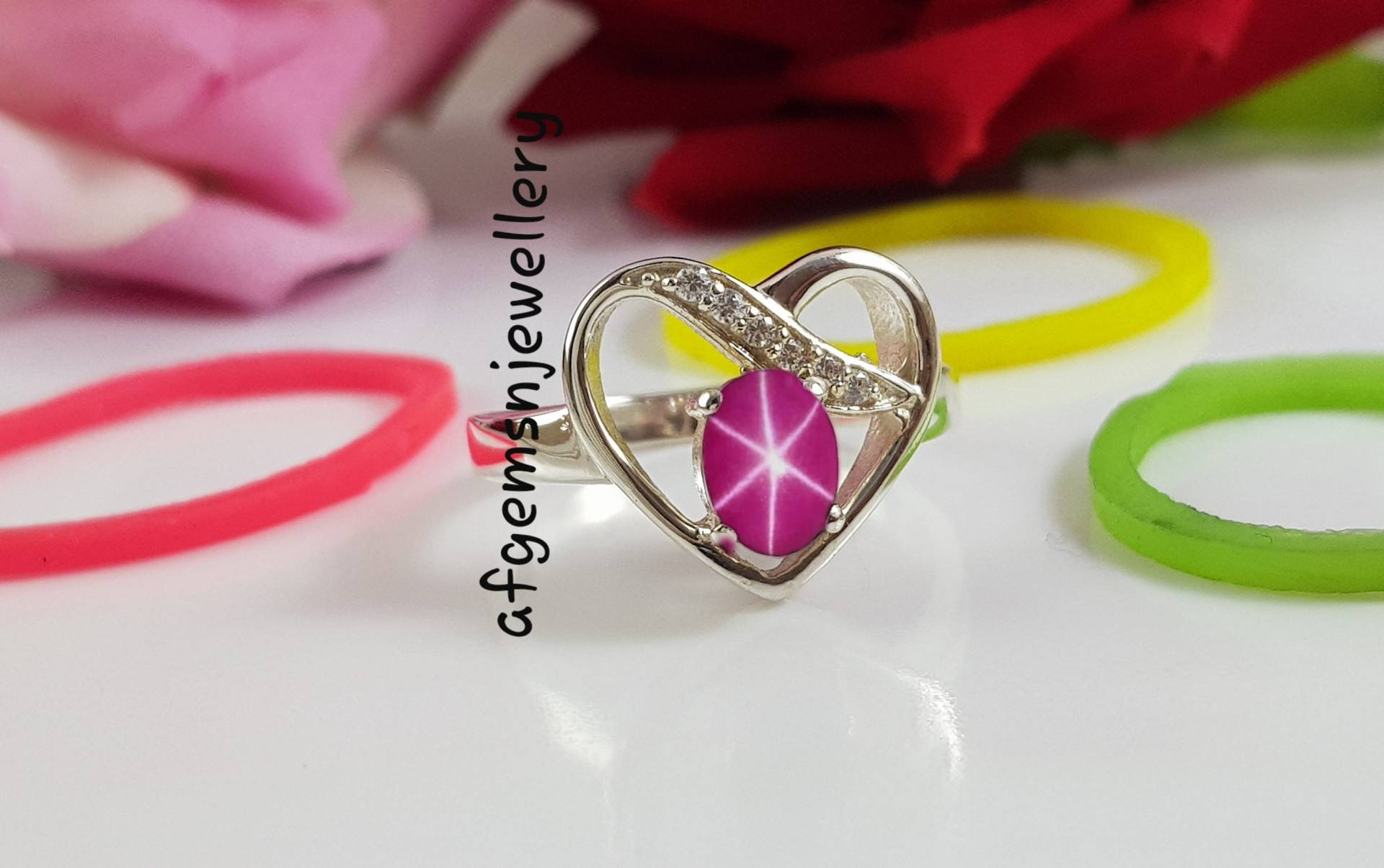 Natürlicher Rubin Stern Ring in 925 Sterling Silber Echte Lindy Pink von AFGEMSNJEWELLERY