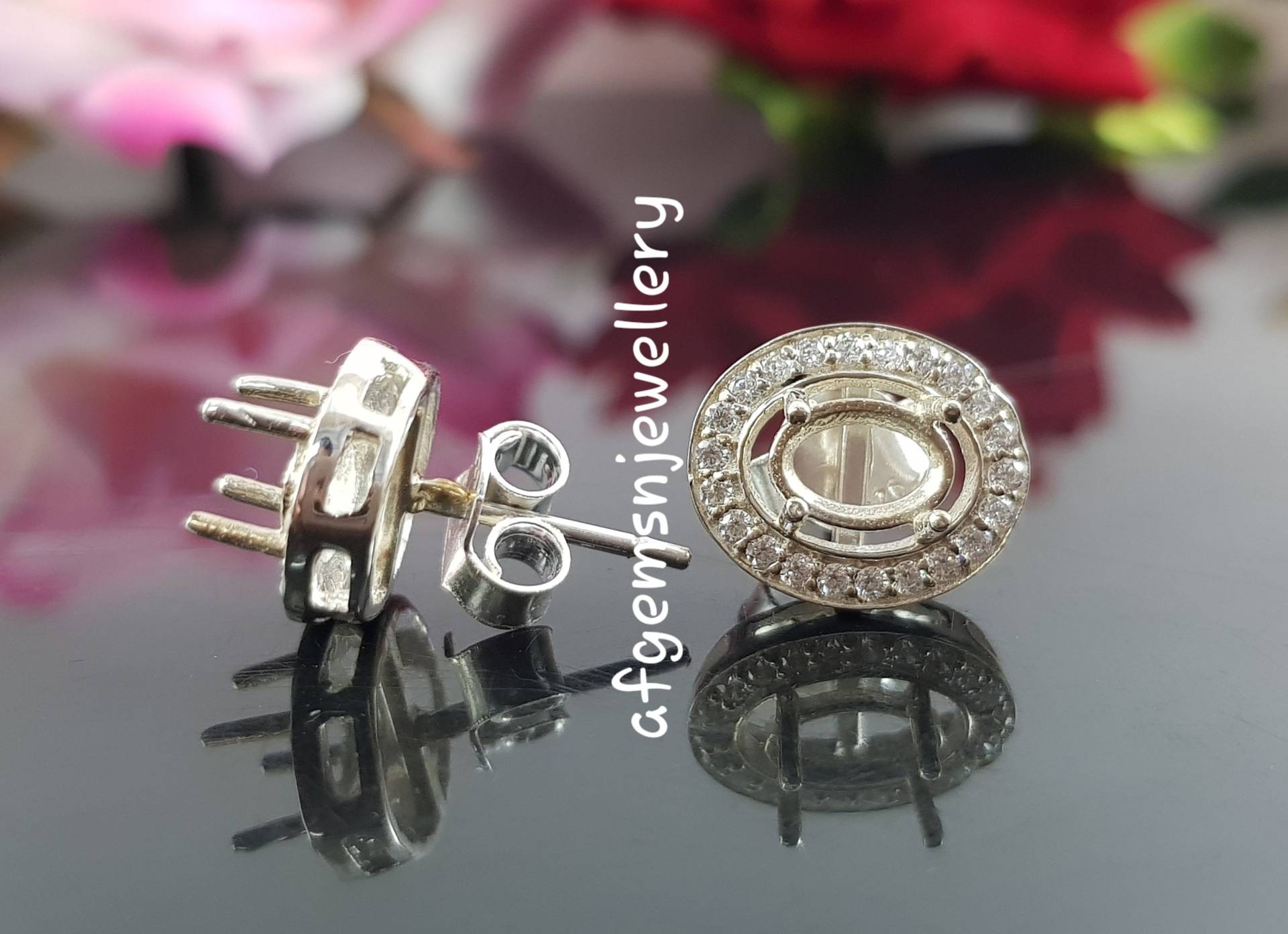 Ohne Stein Ohrringe-7x5mm Ovale Halbmontierung Ohrstecker-Bereit Zum Setzen Mit Ihrem Eigenen Stein-925 Silber-Zinken-Fassung Ohrstecker von AFGEMSNJEWELLERY