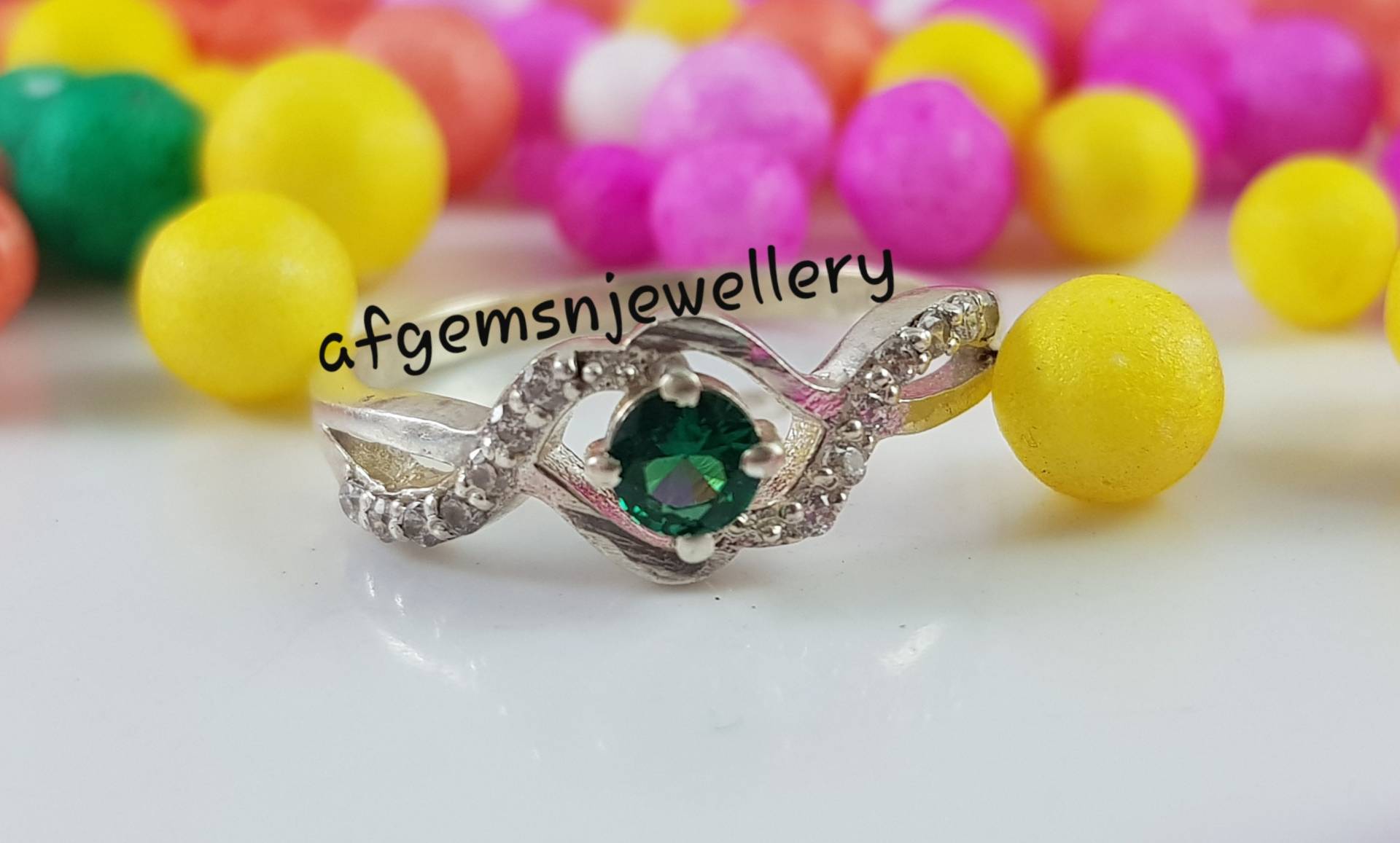 Runder Smaragd Ring, 44 Mm Rundschliff Grüner Stein Stil Verlobungsring, Mai Geburtsstein Versprechen Edelstein Ring von AFGEMSNJEWELLERY