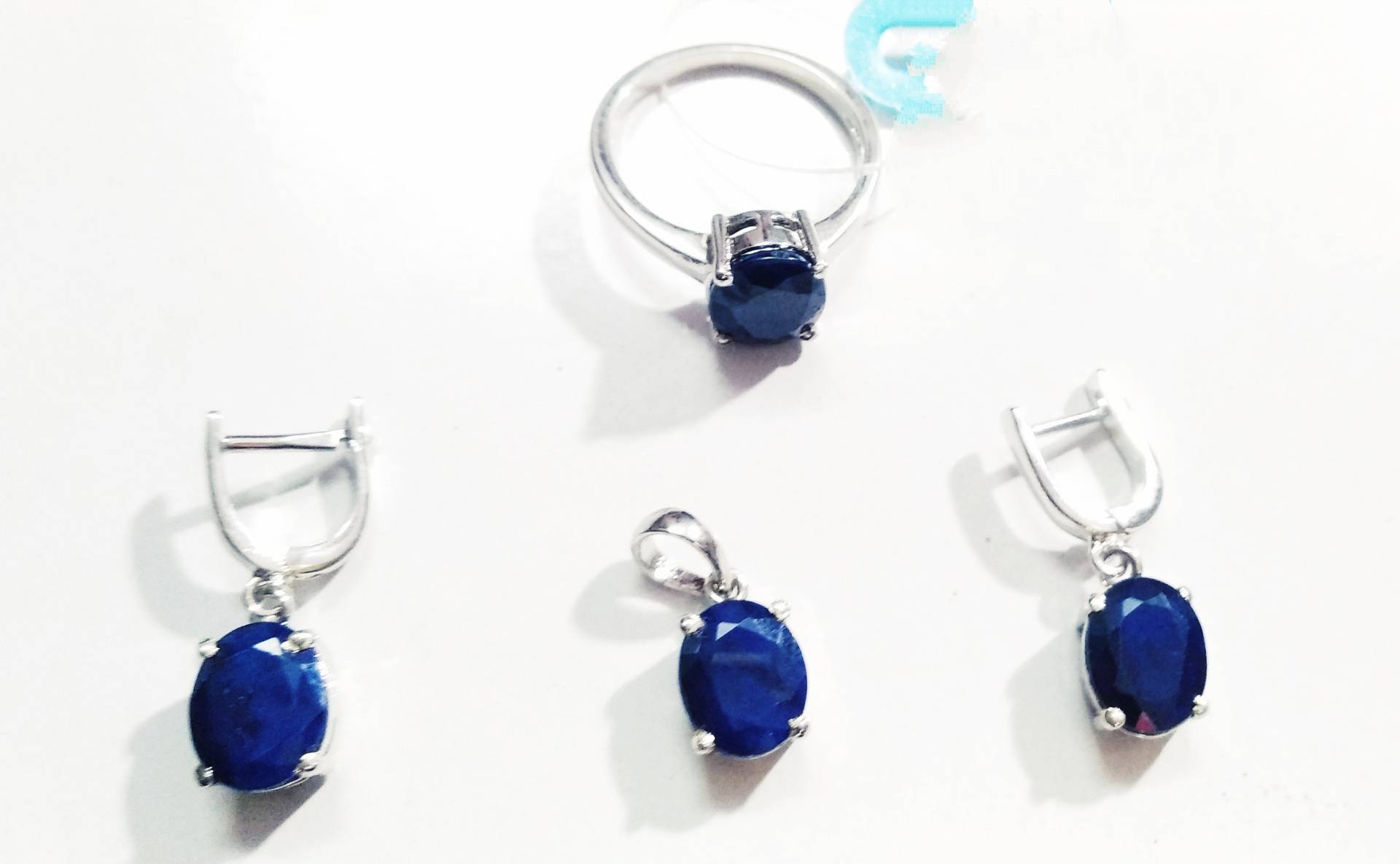Saphir Edelstein Schmuck Set/Anhänger, Ohrring Und Ring Set/925 Silber Set-Blau Set-Saphir Für Frauen von AFGEMSNJEWELLERY