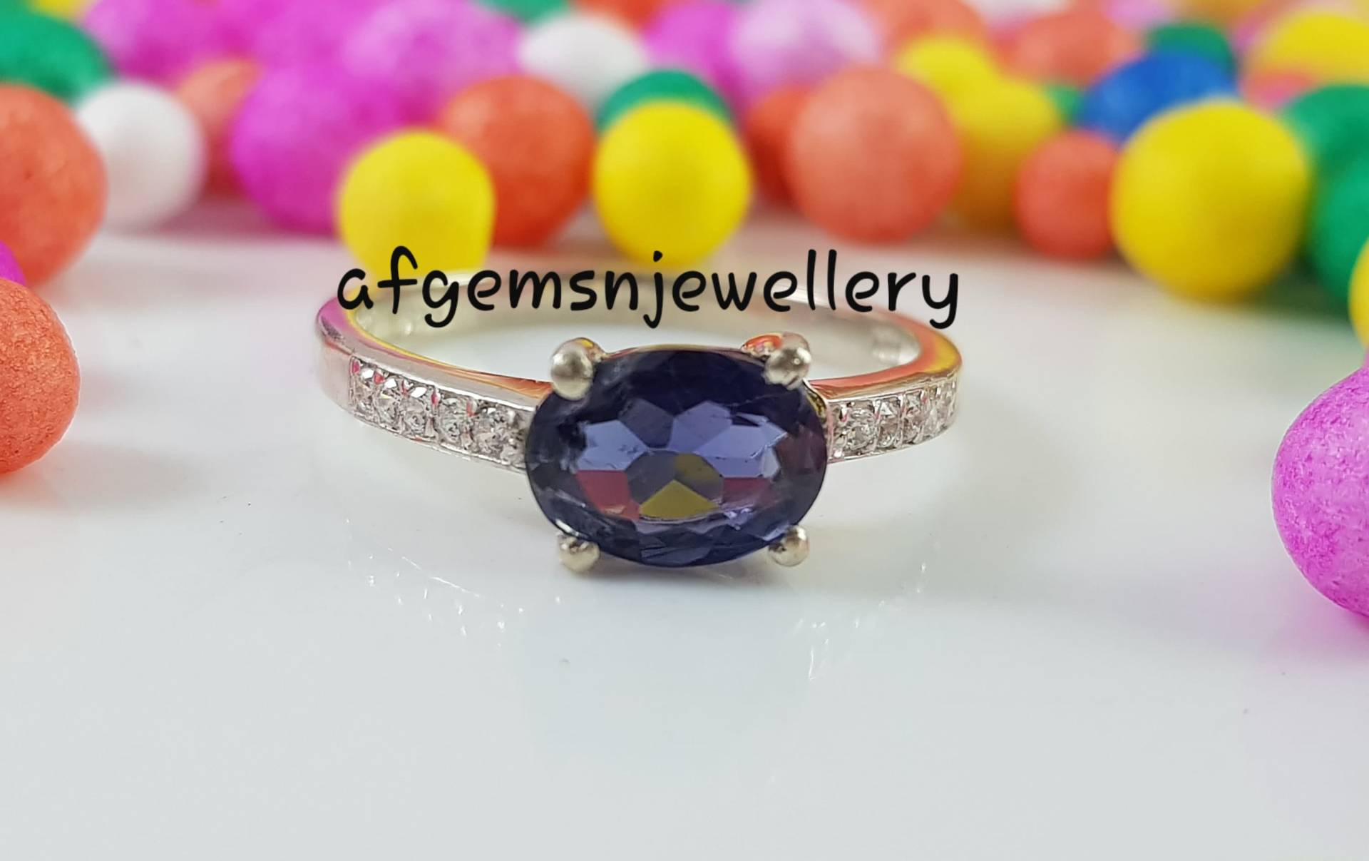 Silber Blauer Iolith Ring, Natürlicher Eleganter Edelstein Verlobungsring, Jahrestag Ring von AFGEMSNJEWELLERY