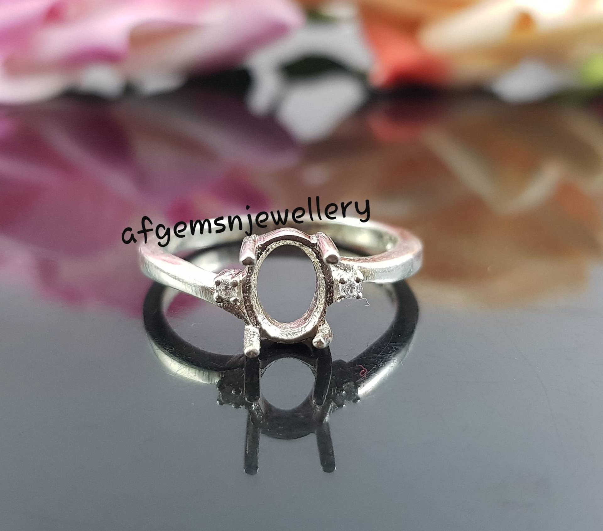 Silber Fassungsring Für Stein Größe 6x8mm Oval Zacken Fassungsring Verlobungsring Semi Mount Ring von AFGEMSNJEWELLERY