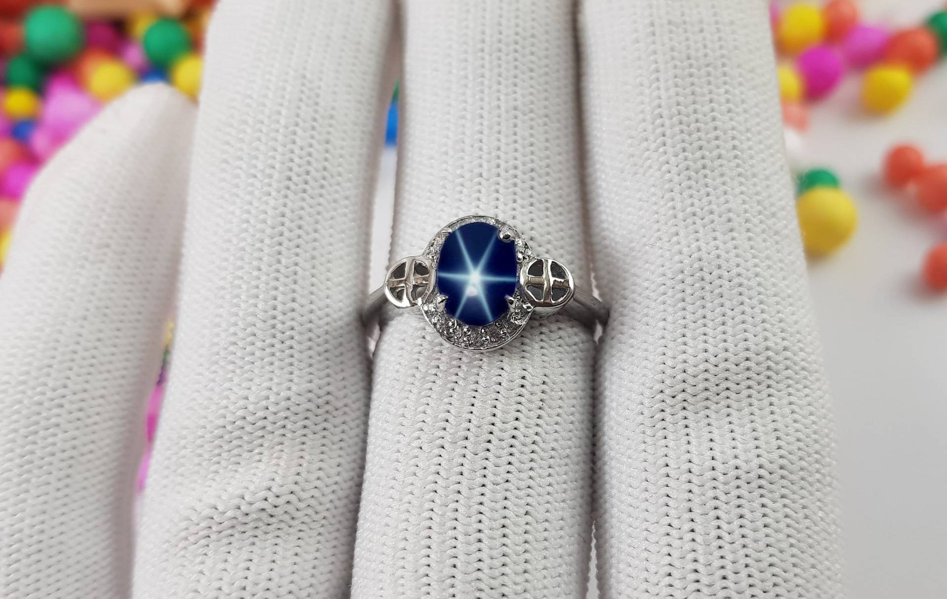 Silber Lindy Stern Ring 6 Ray Saphir Sterling 925 Blauer von AFGEMSNJEWELLERY