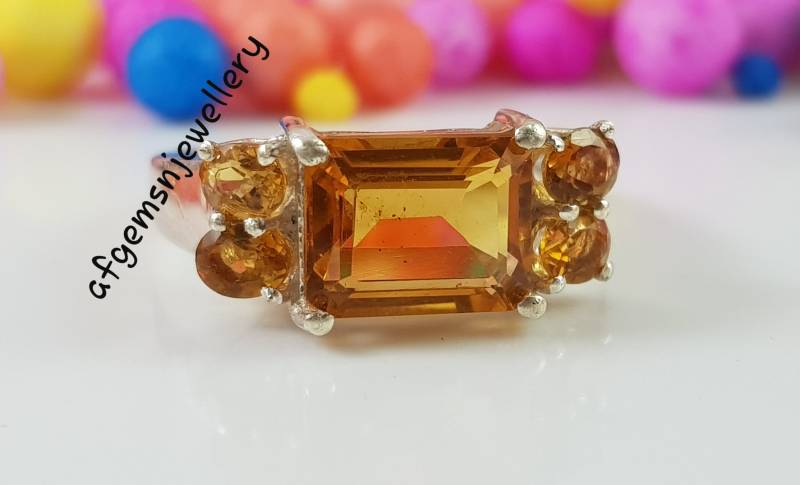 Smaragdschliff Gelber Topas Ringe Jubiläumsringe Goldener Edelstein Ring November Birthstone Silberringe von AFGEMSNJEWELLERY